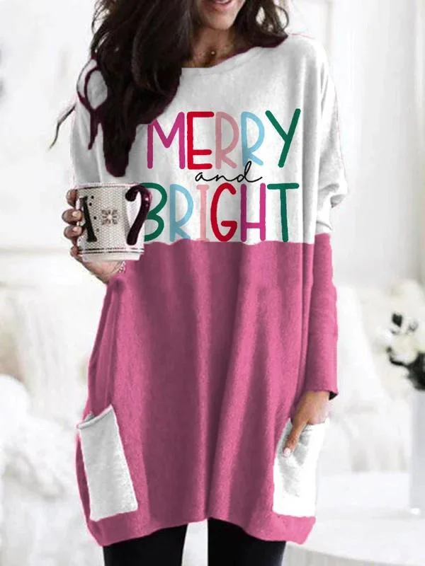 Women's Merry And Bright Christmas Print Long Sleeve Casual Top