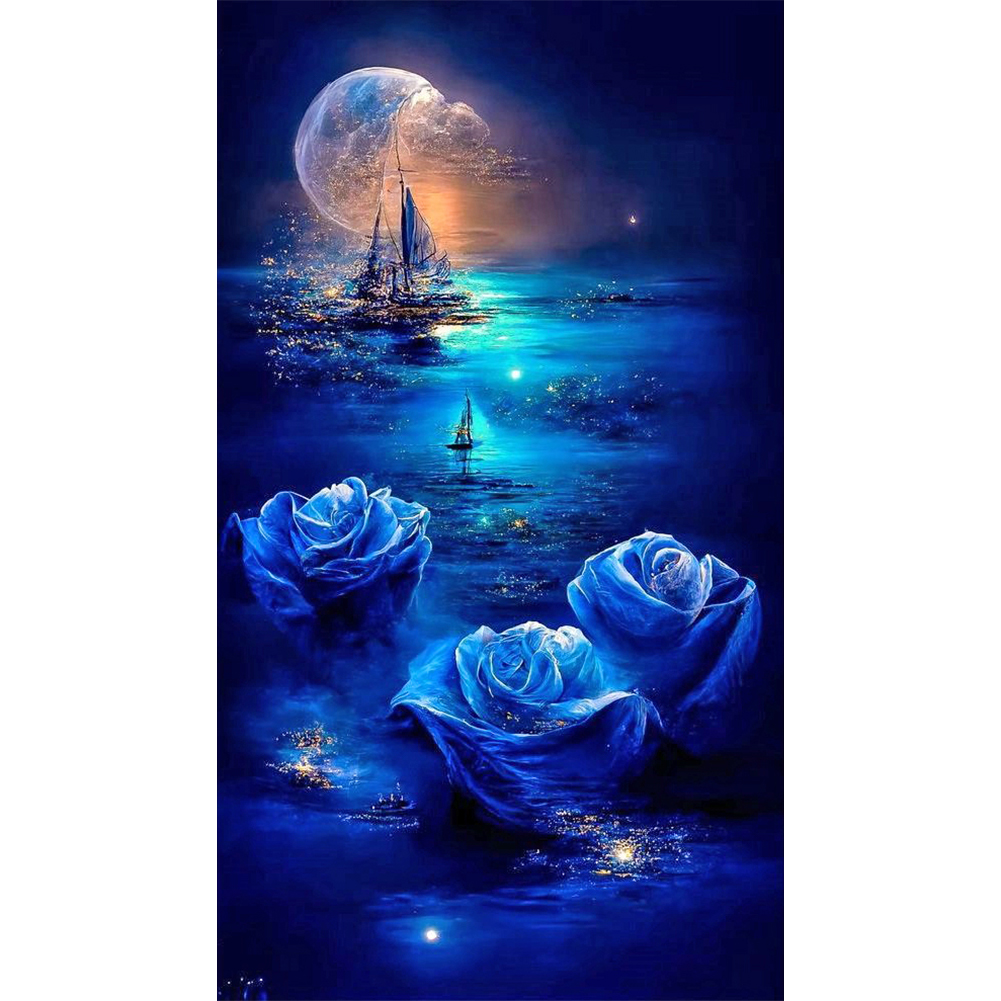 

Sea Moonlight Rose - Round Drill Diamond Painting - 40*70CM (Big Size), 501 Original