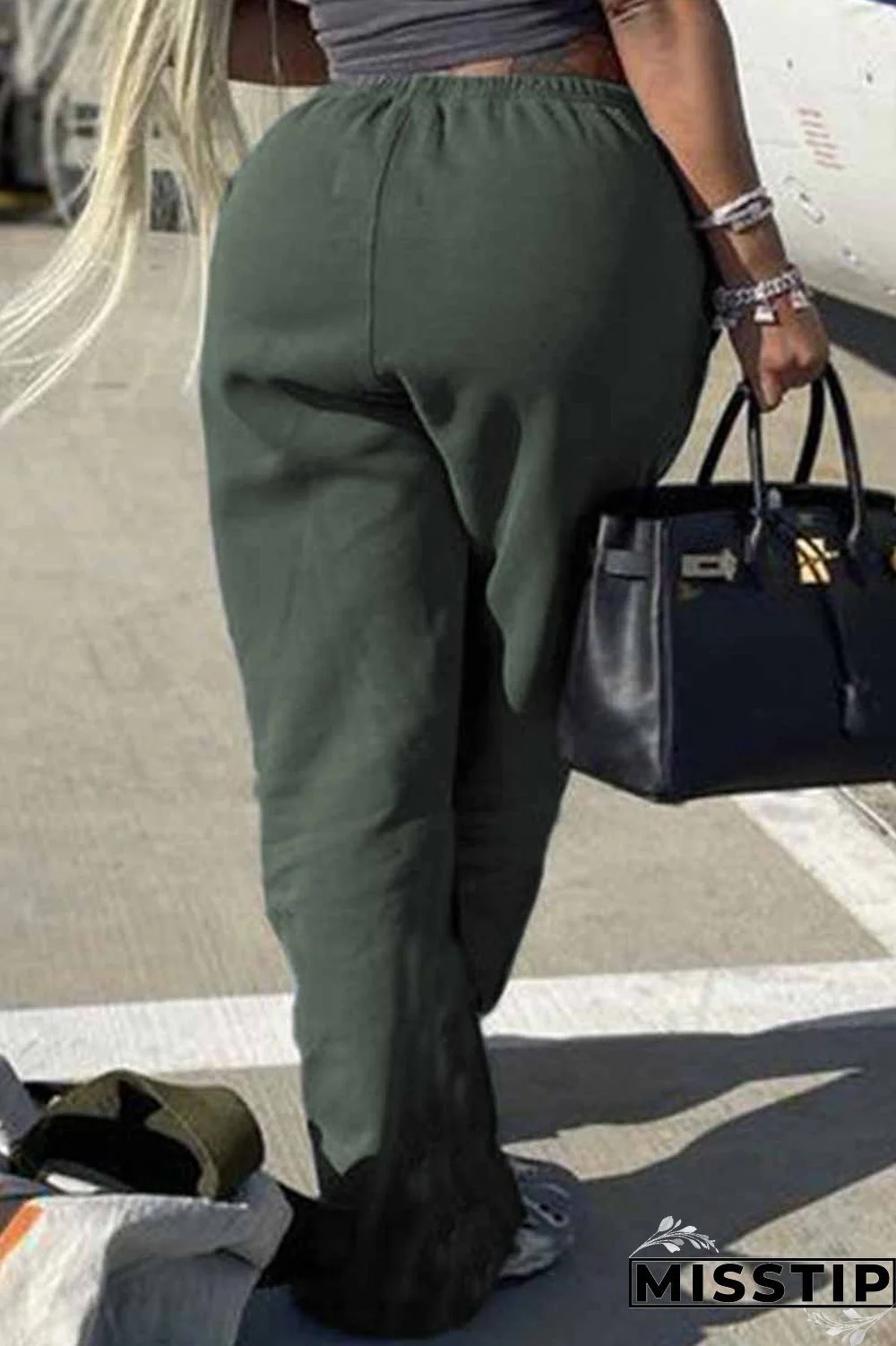 Burgundy Street Print Patchwork Straight Bottoms