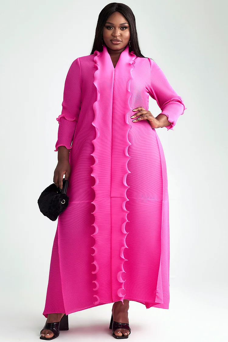 Xpluswear Design Plus Size Business Casual Dress Hot Pink V-Neck Ruffle Maxi Dress [Pre-Order] 2024 - Xpluswear