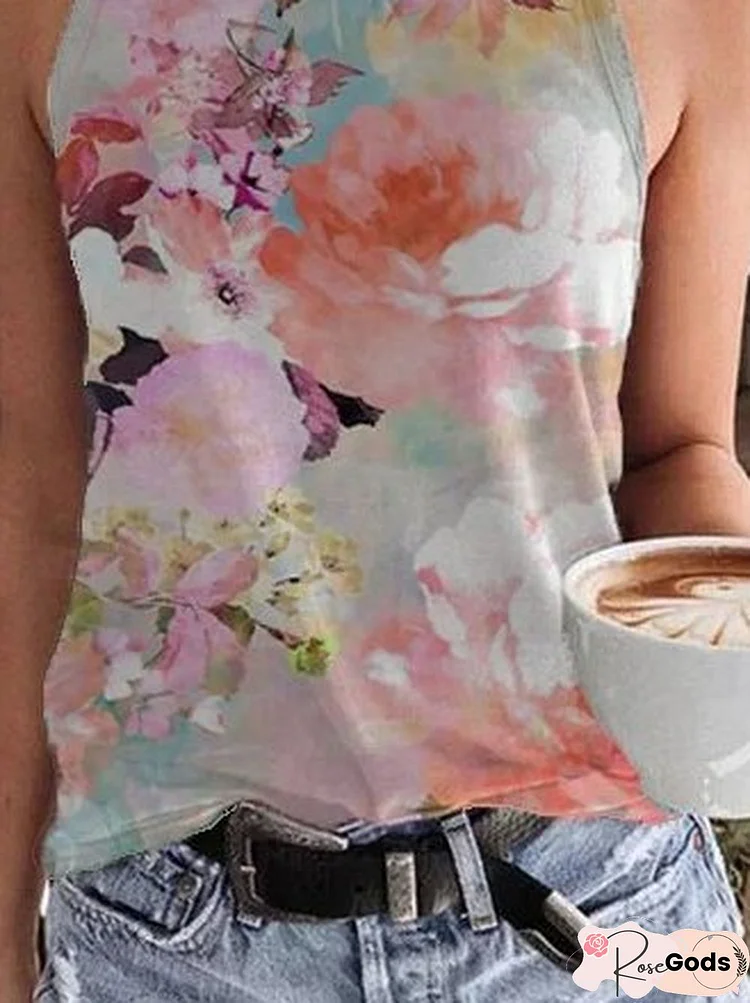 Floral Print Casual Vest & Tops