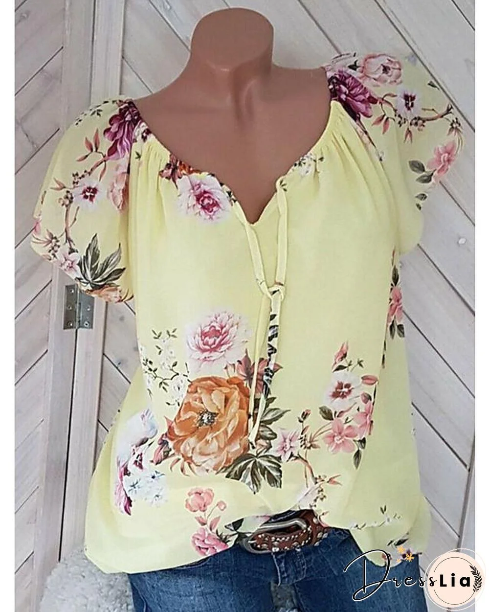 Women's Plus Size Blouse Shirt Floral Pattern Flower V Neck Tops Loose Streetwear Basic Top White Red Yellow-0207822