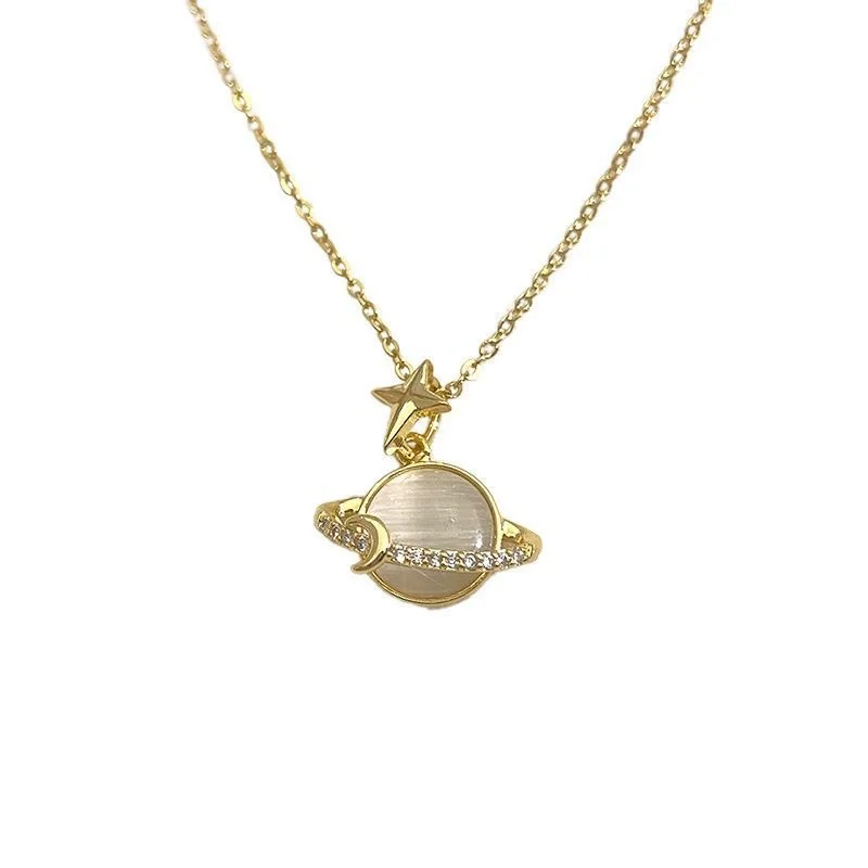 Cat's Eye Earth Moon Star Zircon Necklace
