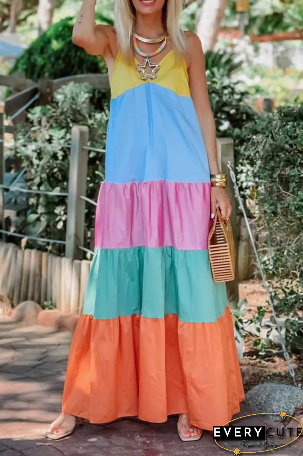 Casual Solid Split Joint V Neck Cake Skirt Dresses