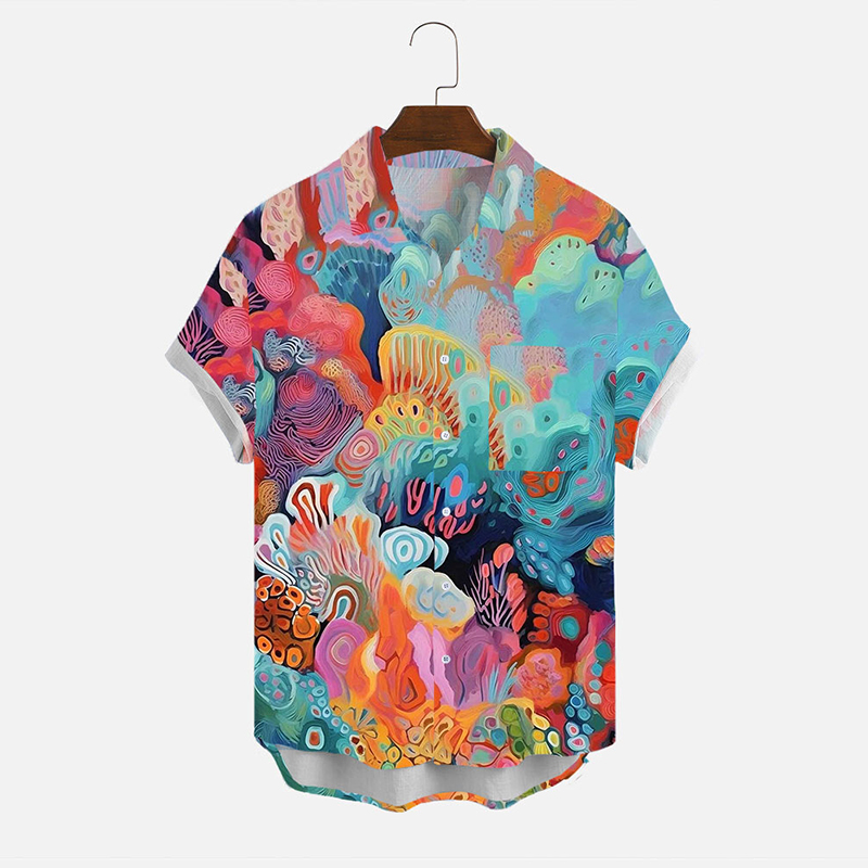 Colorful Coral Art Oil Painting Casual Hawaiian Shirt