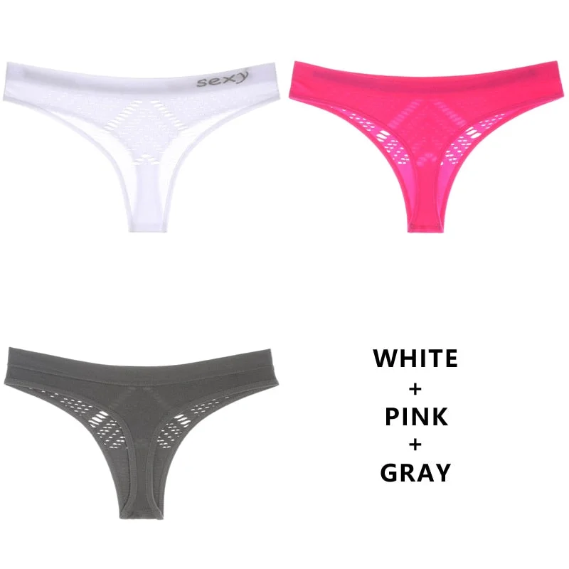 Meet'r 3Pcs/Lot Hollow Out Lingerie Europe Seamless Sexy Panties Women Temptation Underwear Mid-waist G String Drop Shipping