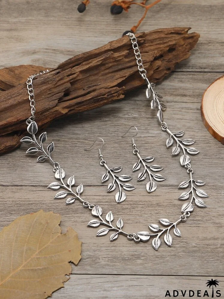 3pcs Leaf Decor Jewelry Set