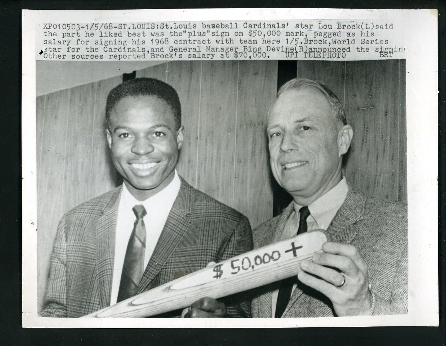 Lou Brock & Bing Devine 1968 Press Photo Poster painting St. Louis Cardinals