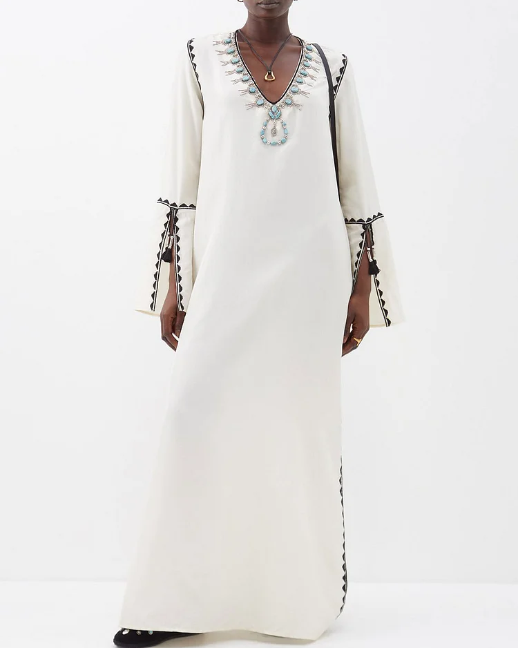 White Avalie crystal-embellished silk kaftan