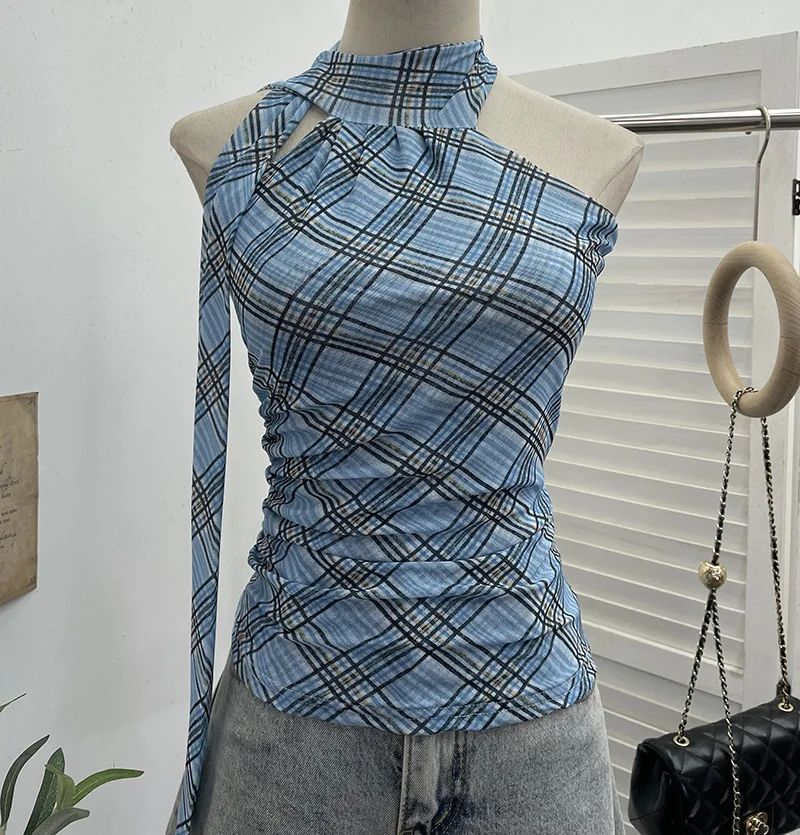 Nigikala Nigikala And Summer Ribbon Wear Double Mesh Sexy Hottie Hanging Neck Sling Vest Woman 16500