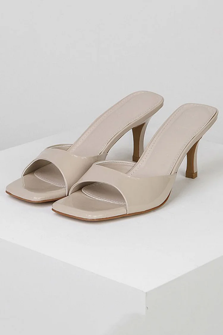 Elegant Plain Square Toe Slip On Stiletto Heels-Nude