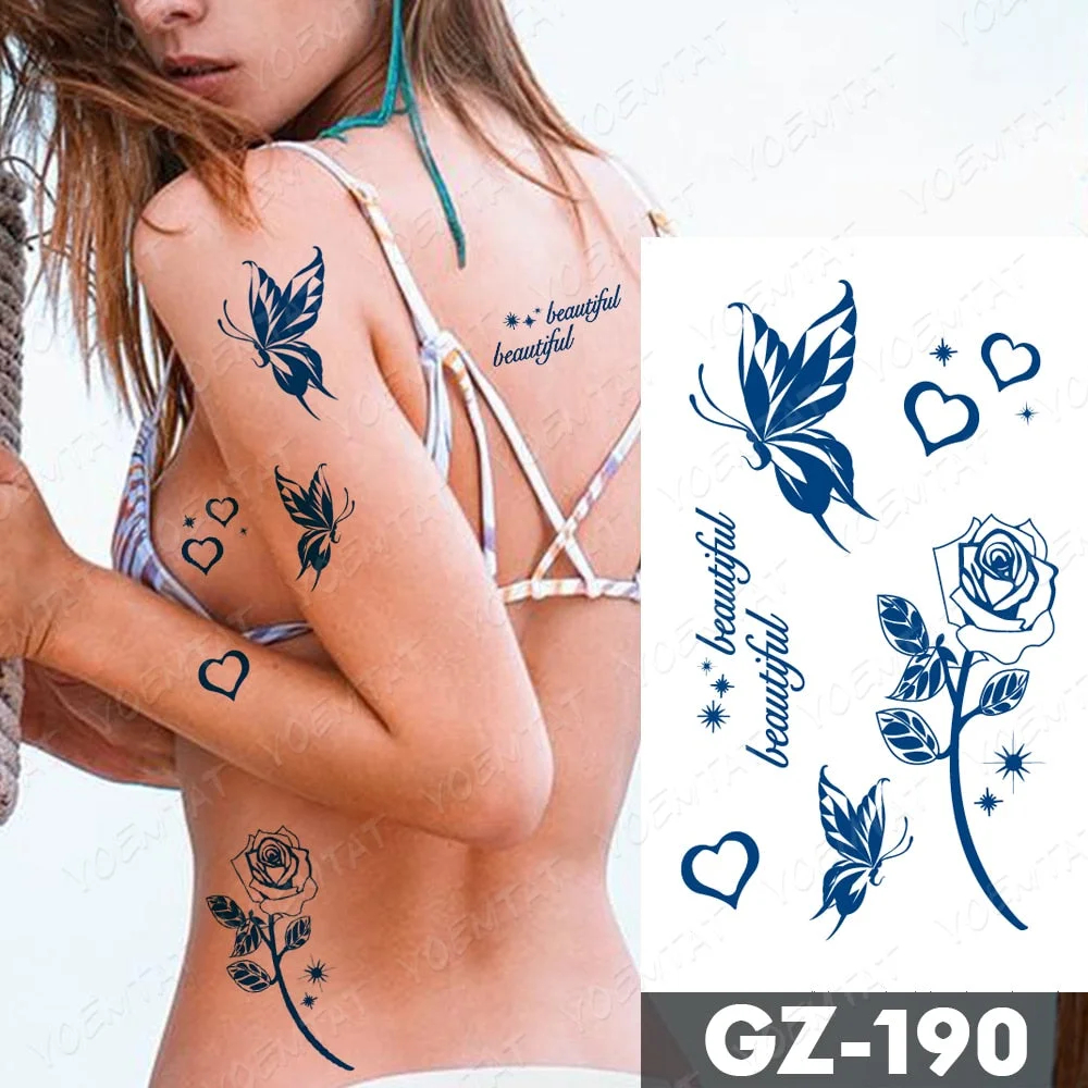 Juice Lasting Waterproof Temporary Tattoo Stickers Starry Sky Moon Flower Rose Flash Tattoos Woman Arm Ink Body Art Fake Tatto