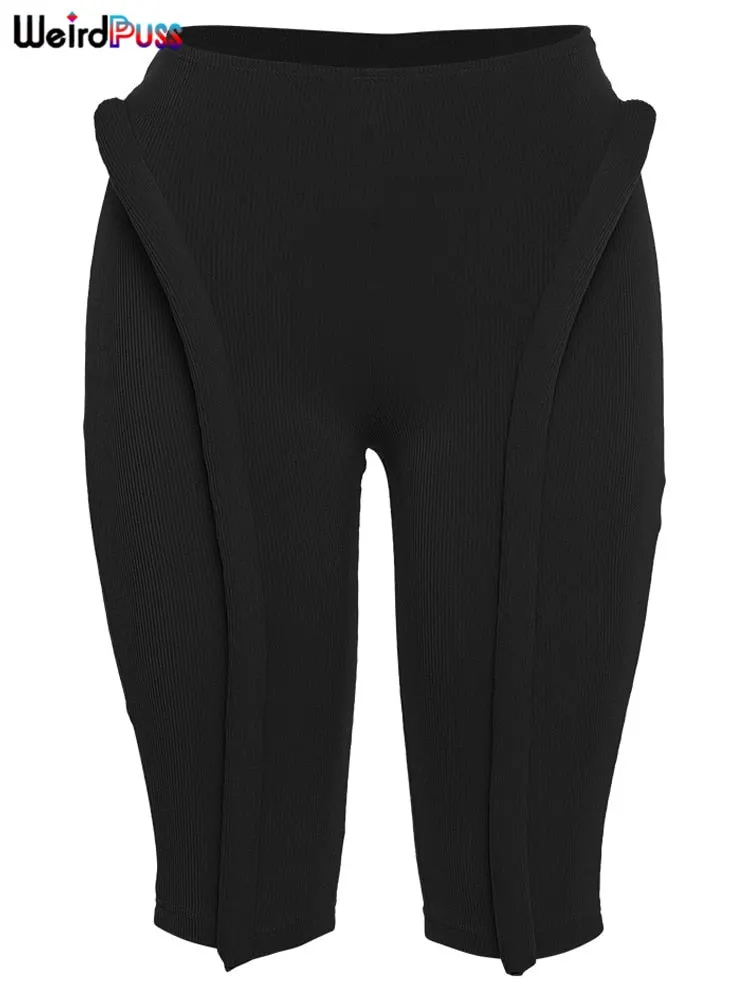 Weird Puss Sexy Women Low Waist Pants Trend Design Fitness Casual Ribbed Skinny Fashion Streetwear Slim Sporty Running Jogger