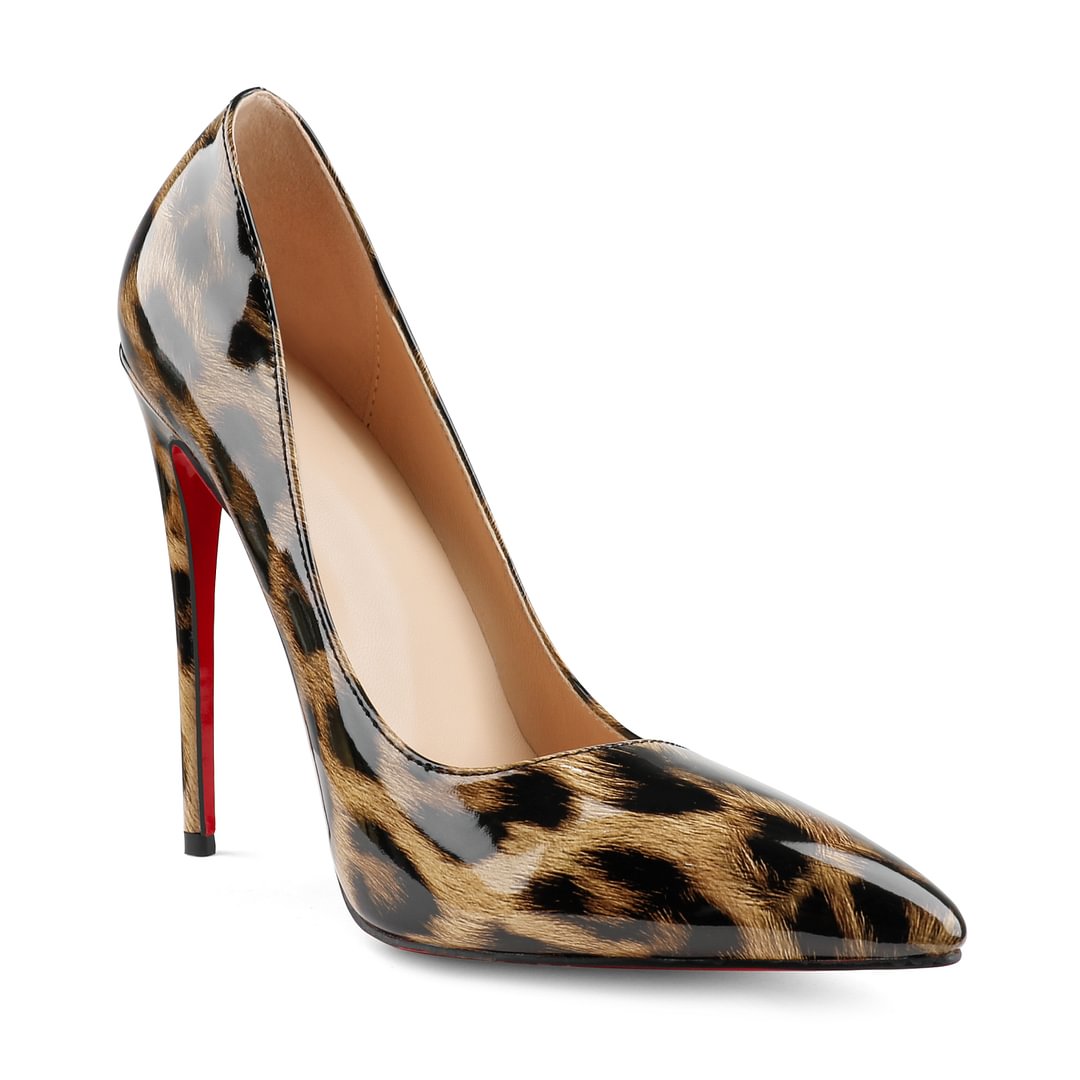 Red Bottom Women's Party Wedding Heels Leopard Patent Pumps-MERUMOTE