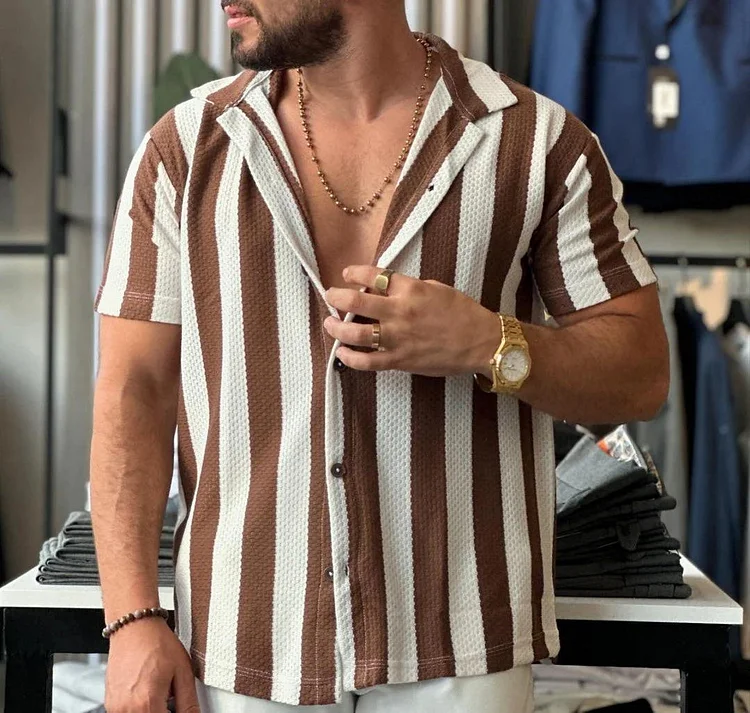 Casual Stripe Short Sleeve Shirt(BUY 2 FREE SHIPPING)