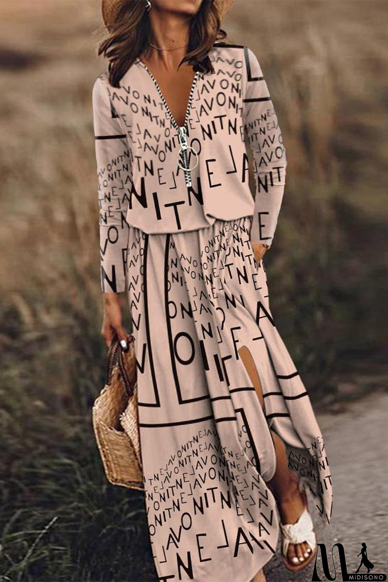 MidiSono - Casual Patchwork Zipper V Neck Irregular Dress Dresses