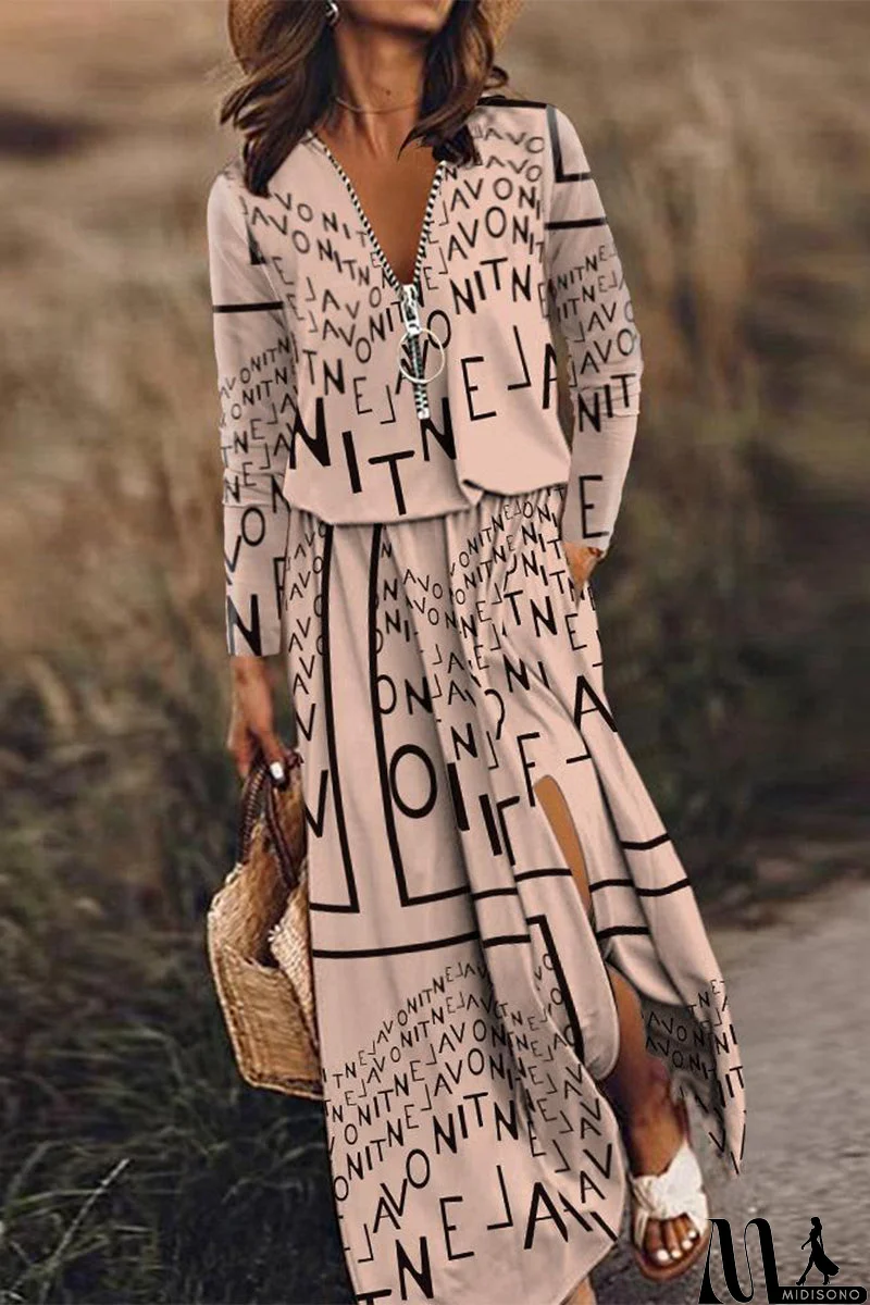 MidiSono - Casual Patchwork Zipper V Neck Irregular Dress Dresses