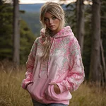Women's Pink Flower Embroidery Art Long Sleeve Hoodie - Image 2