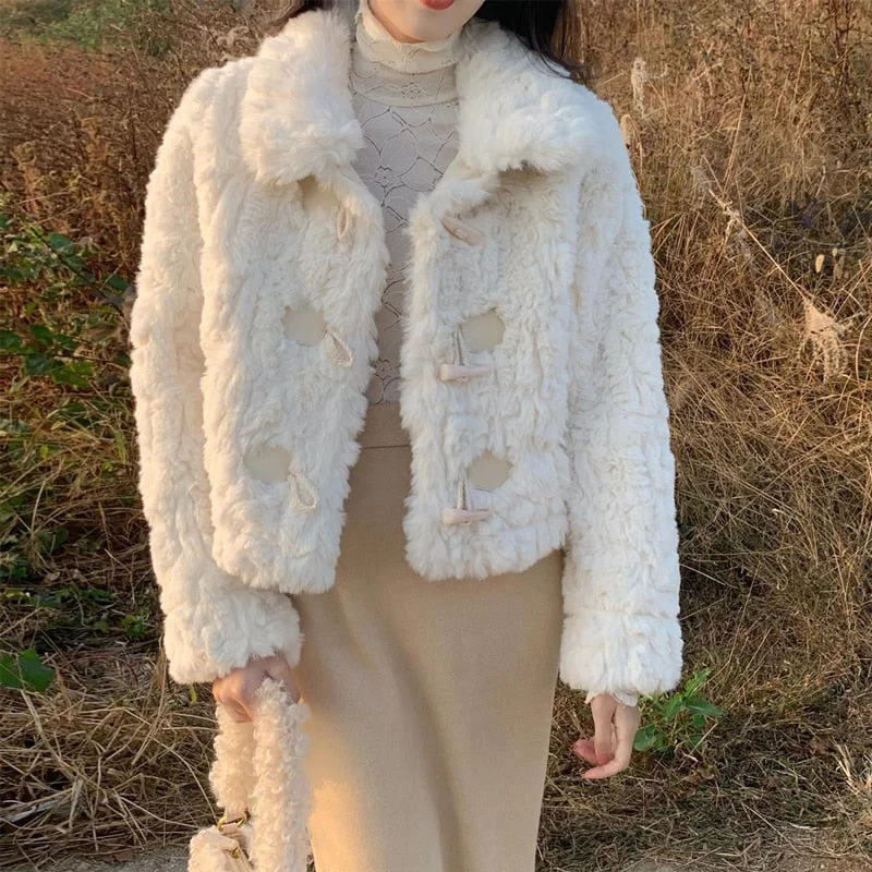Graduation Gifts  2023 Autumn Winter Cute Fashion Faux Fur Coat Women Thick Warm Soft Plush Fur Jacket Sweet Casual Female Overcoat Young Style