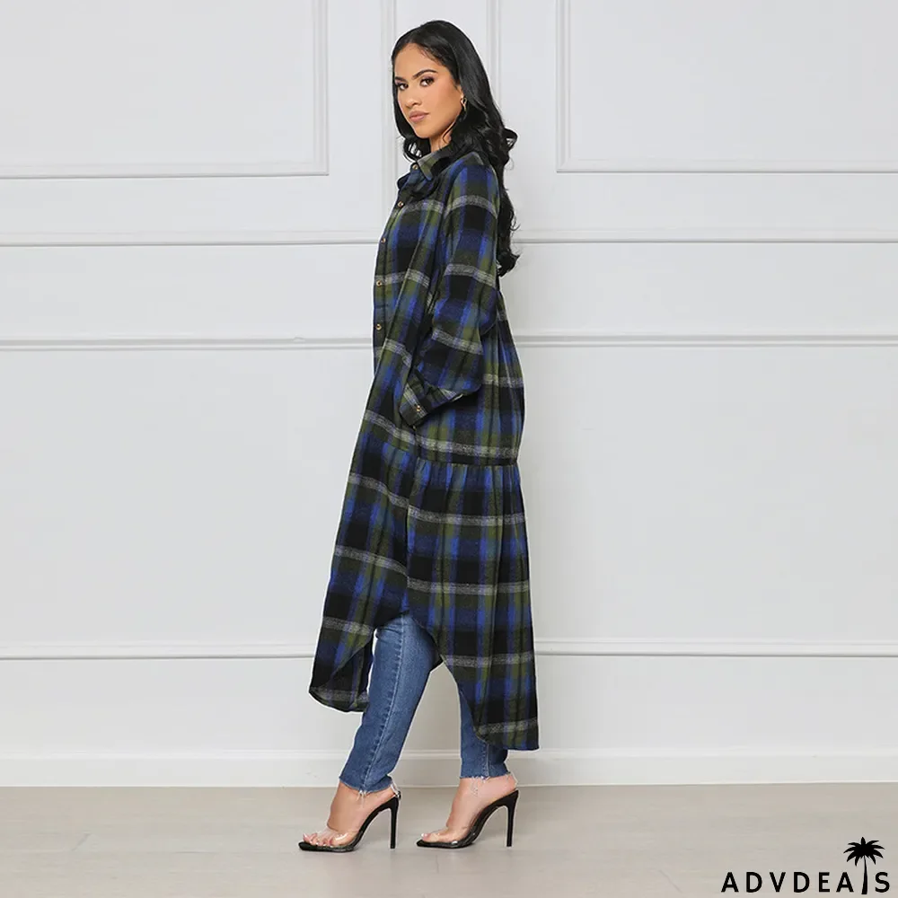 Women's Fashion Plaid Button Pockets Long Sleeve Slim Waist Coats