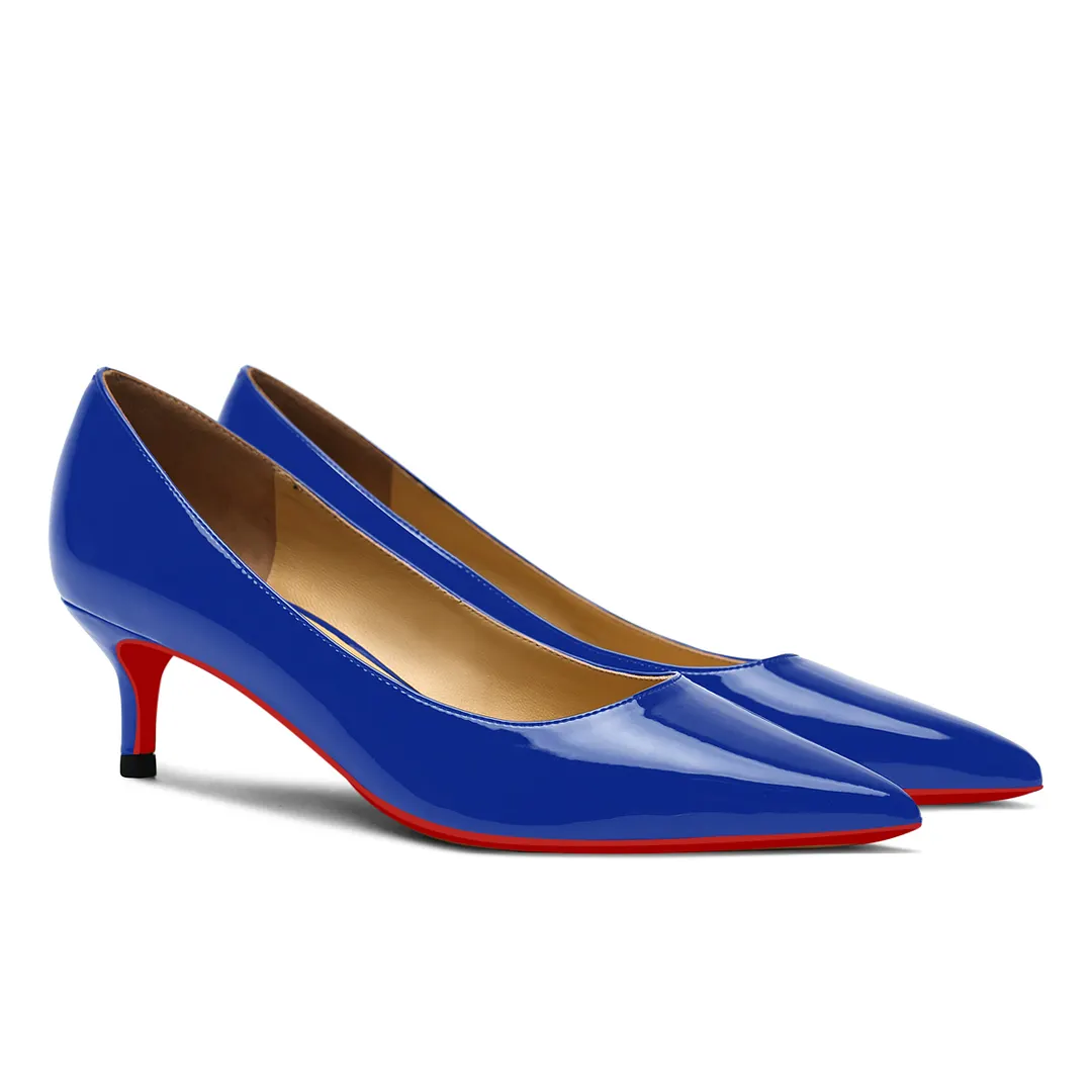 50mm Women's Low Heel Kittens Pointed Toe Casual Slip On Patent Red Bottoms Pumps-vocosishoes