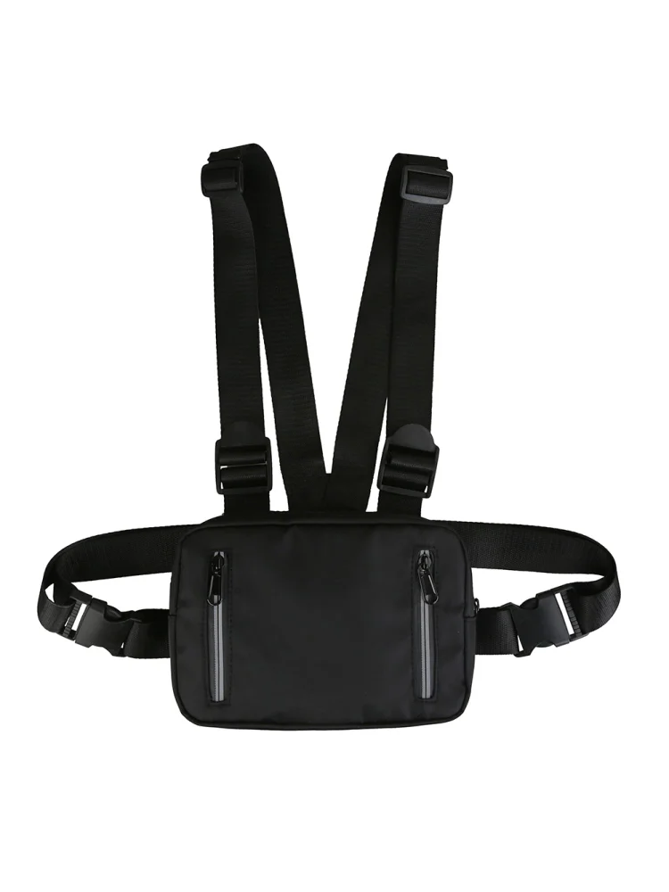 Reflective Vest Chest Rig Bags Outdoor Sports Hip Hop Waist Packs (Black)