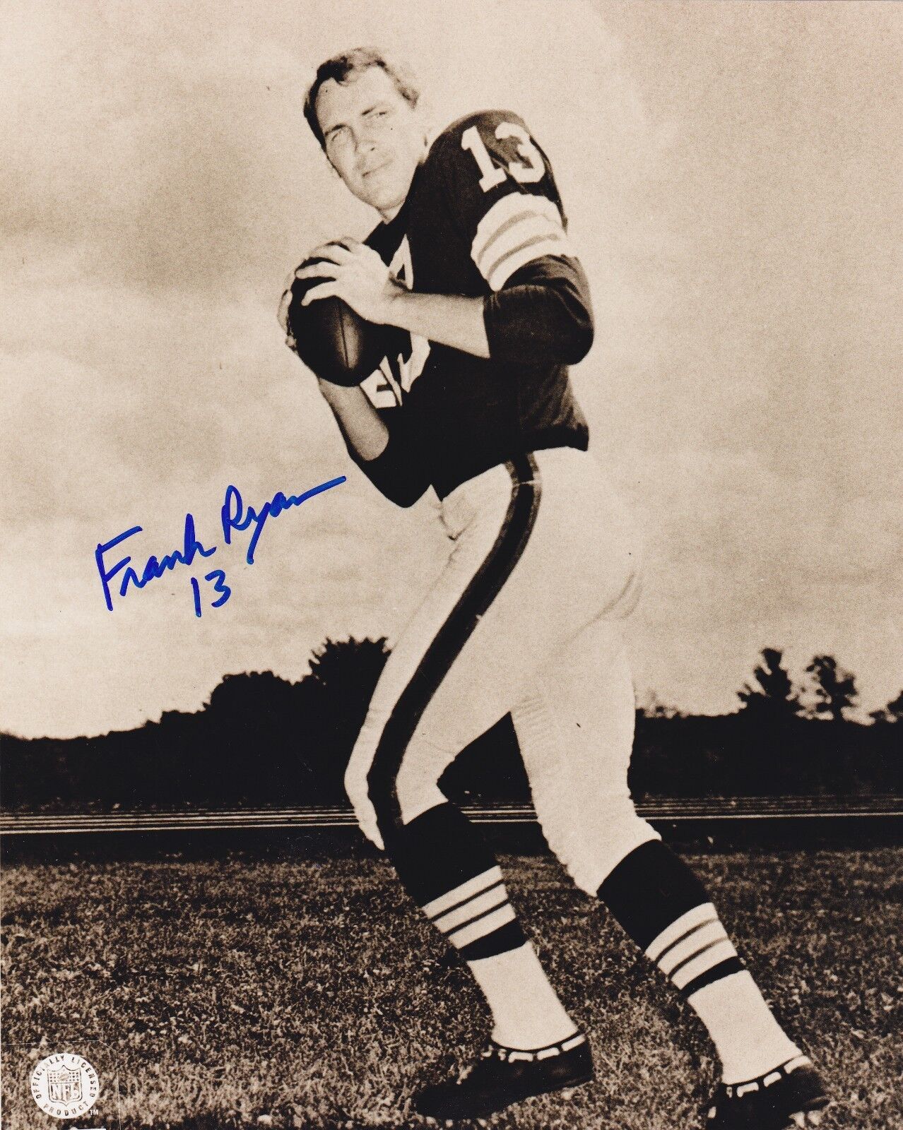 FRANK RYAN CLEVELAND BROWNS ACTION SIGNED 8x10