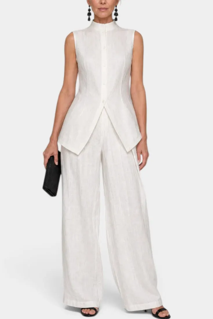 Structured Sleeveless Tunic with Wide-Leg Trousers Set