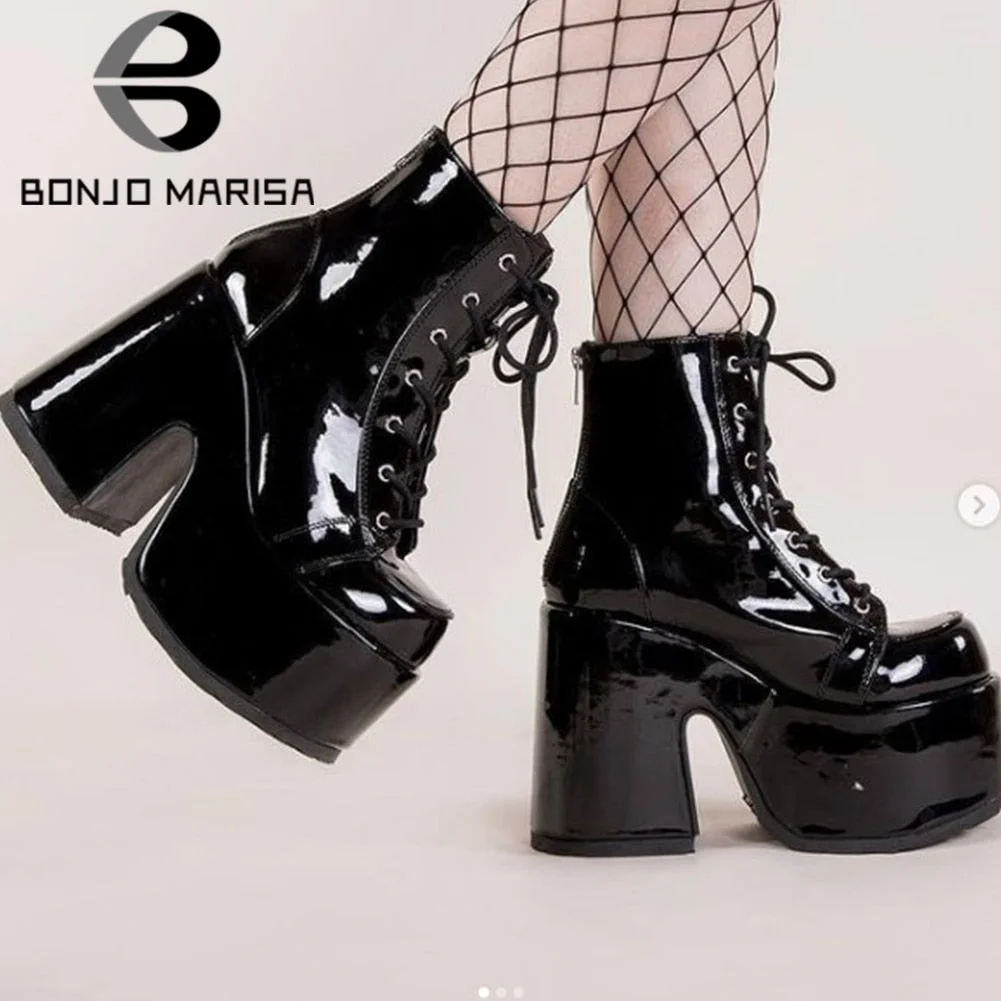 BONJOMARISA INS 2021 Platform Round Toe high-heeled Buckle Strap Punk Cool Goth women's Sandals Cutout Thick Heel Summer Shoes