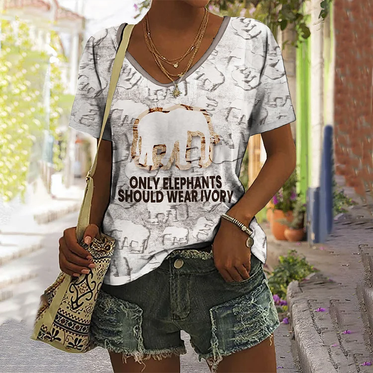 Comstylish Save Animal Only Elephants Should Wear Ivory In Relief Pattern Graphic Women's T-Shirt