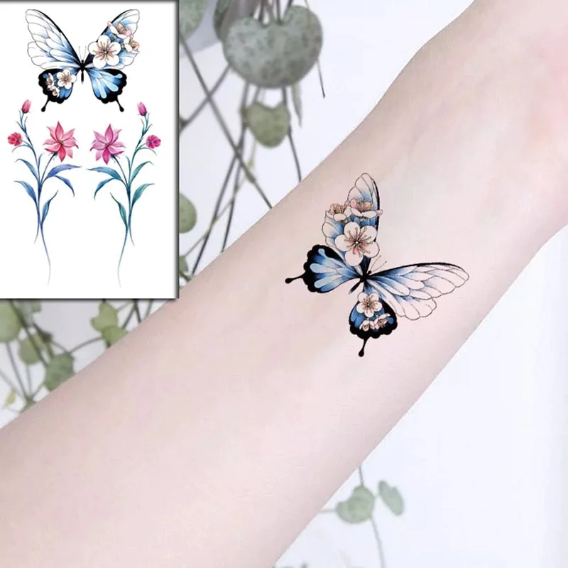 Waterproof Temporary Tattoo Sticker Black Wolf Arrow Rose Butterfly Flash Tattoos Totem Line Body Art Hand Fake Tatoos Women Men