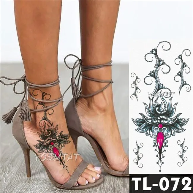 Sdrawing Flower Panda Elephant Watercolor Fox Flower Tattoo Stickers Girls waterproof Temporary Tattoo Women Body Arm Neck Back Art