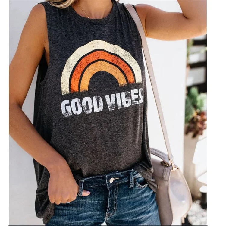 Women's Tank Top Good Vibes Rainbow Print T-Shirts