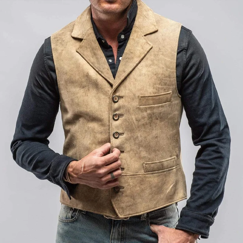 Vintage Beige Distressed Rebuttal Collar Vest