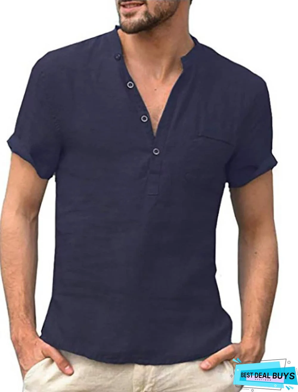 Men's T-Shirt Solid Colored Short Sleeve Daily Tops Cotton Basic Streetwear V Neck Gray Green White / Work Linen