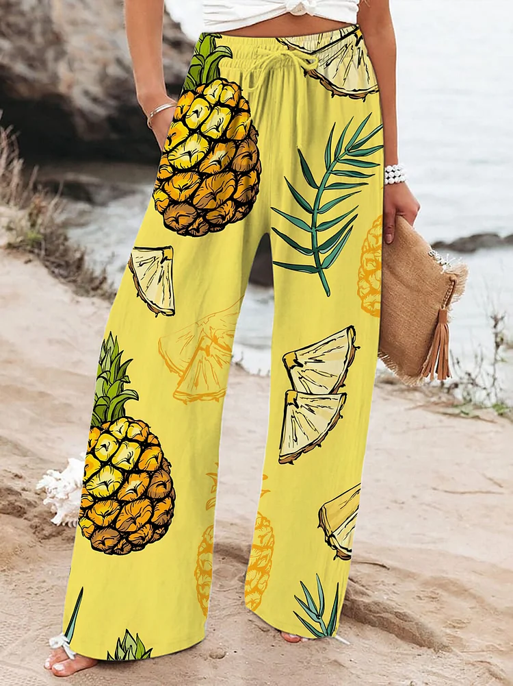 Women's Holiday Pineapple Art Print Casual Pants