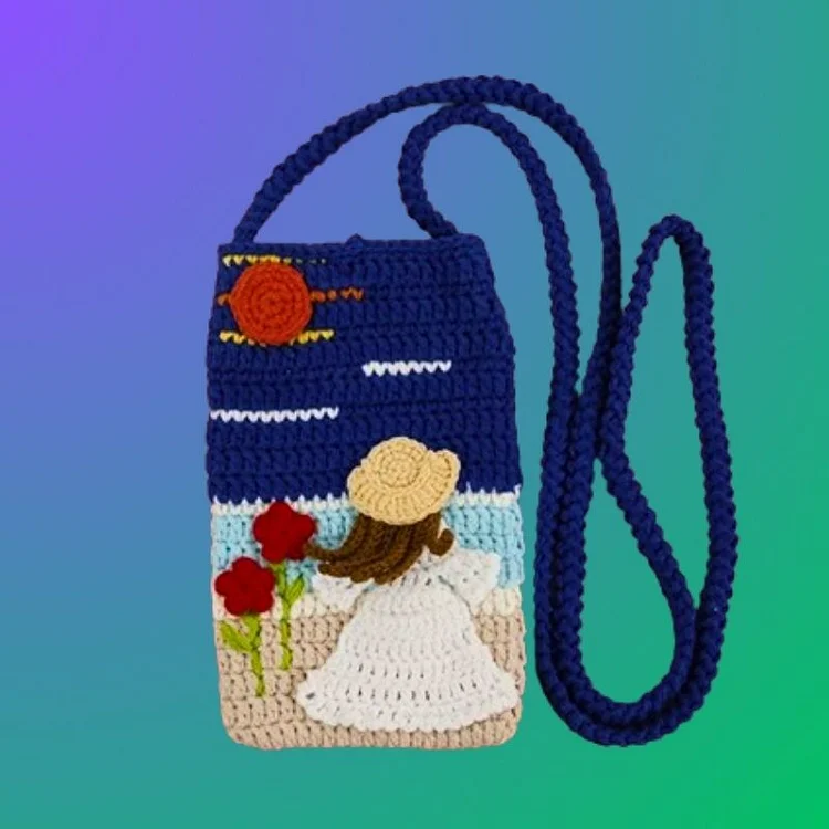 Lulusnow Handmade Blue Oil Painting Style Spring Girl Crochet Bag