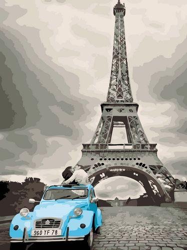 Landscape Eiffel Tower&Car Paint By Numbers Kits UK With Frame GX064