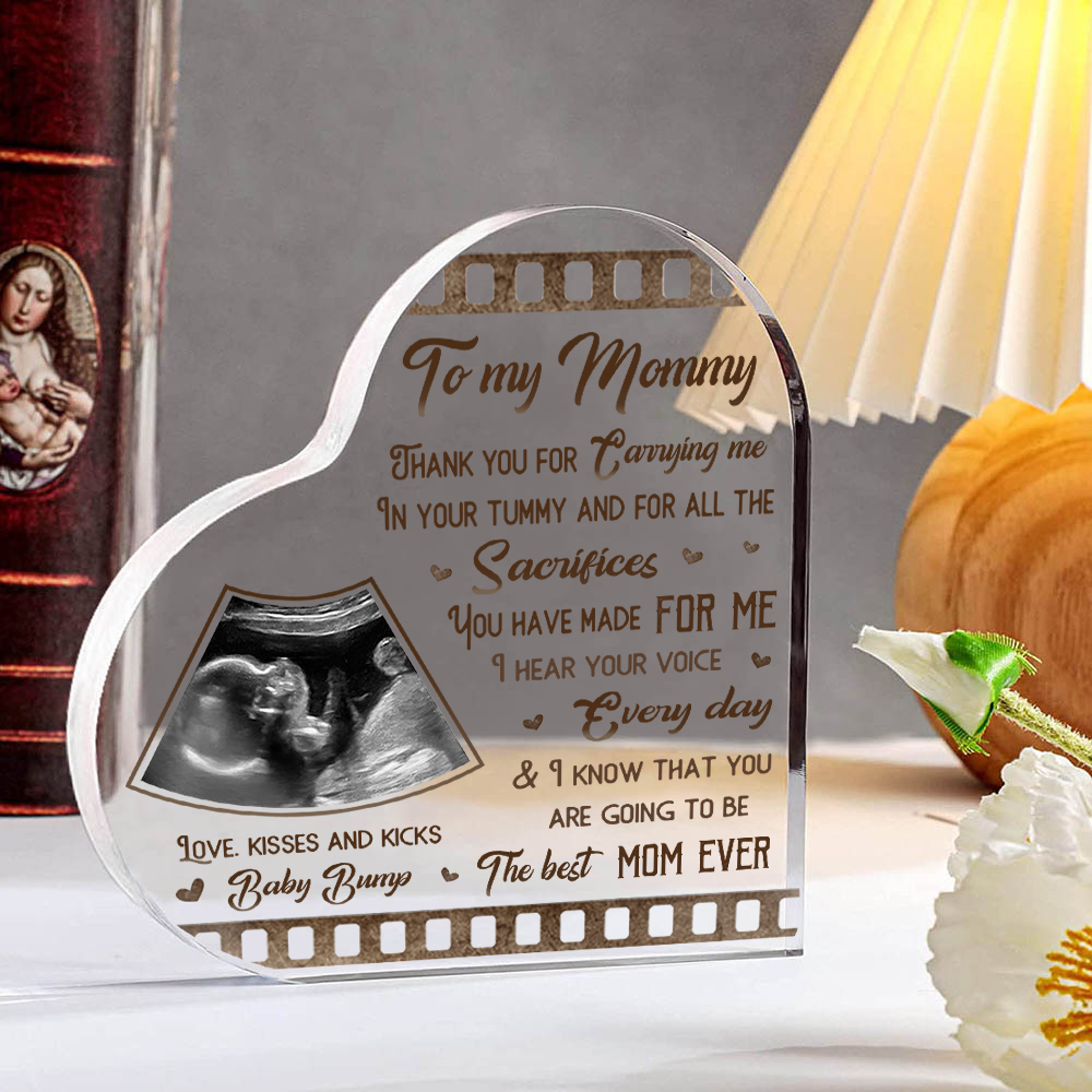 To My Mummy/Mommy Personalised Photo Acrylic Heart Keepsake Custom Text Ornaments -  Thank You For Carrying Me In Your Tummy-Jessemade AU