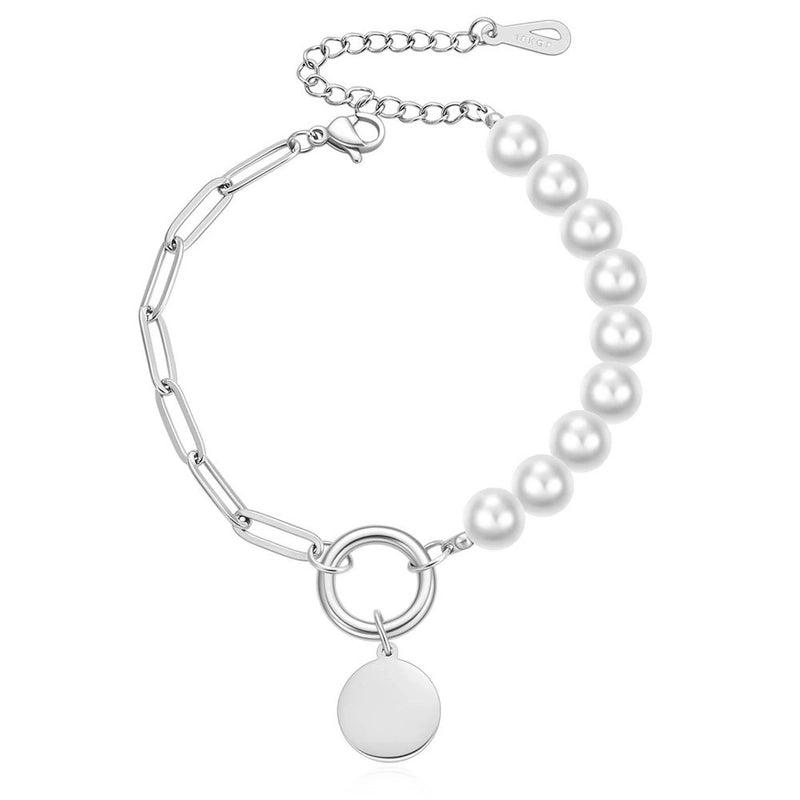 Retro Round Imitation Pearl Titanium Steel Bracelets 1 Piece