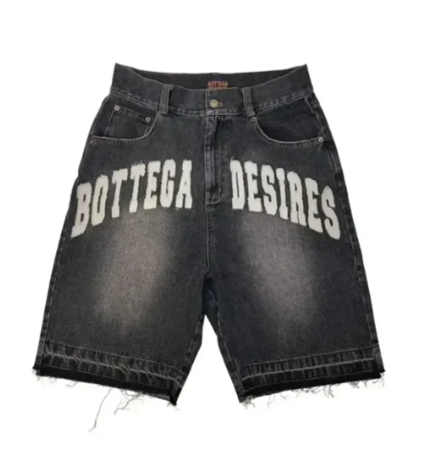 Multiplewell American Y2K New Fashion Trend Letters Embroidered Denim Shorts Men Street Hip Hop Retro Loose Jeans Couple Casual Denim Shorts