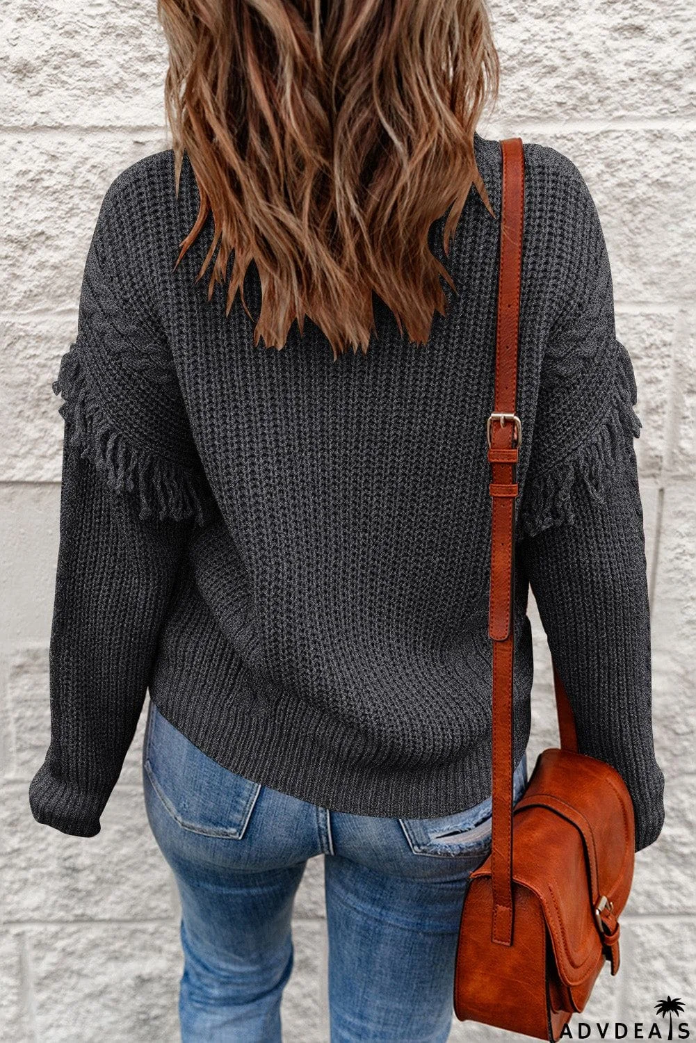Fringe Detail Mixed Knit Sweater
