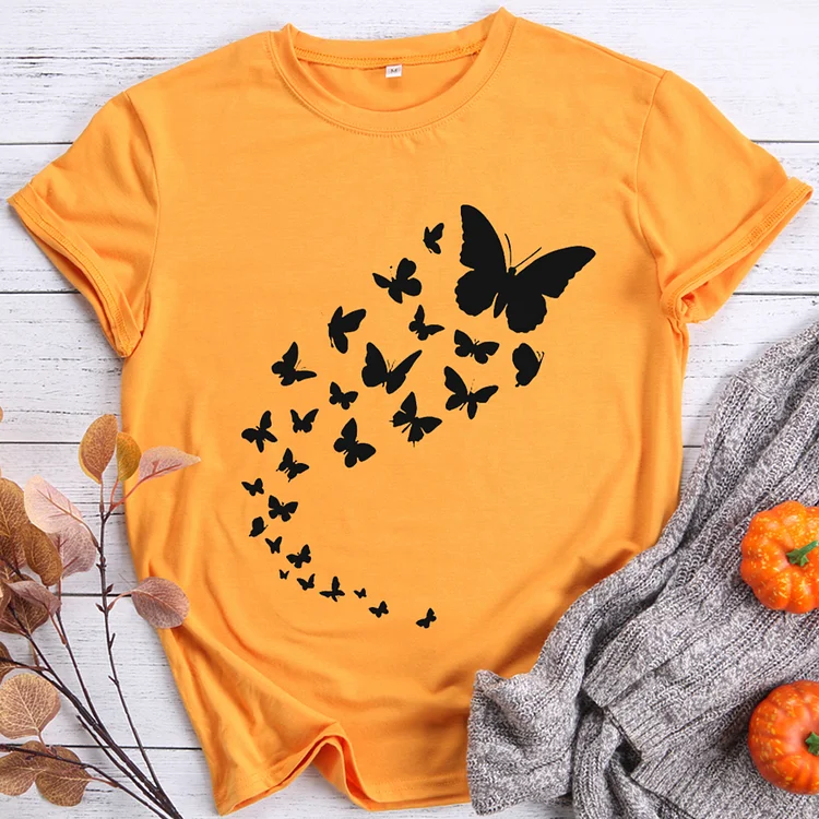 Flying Butterflies Round Neck T-shirt