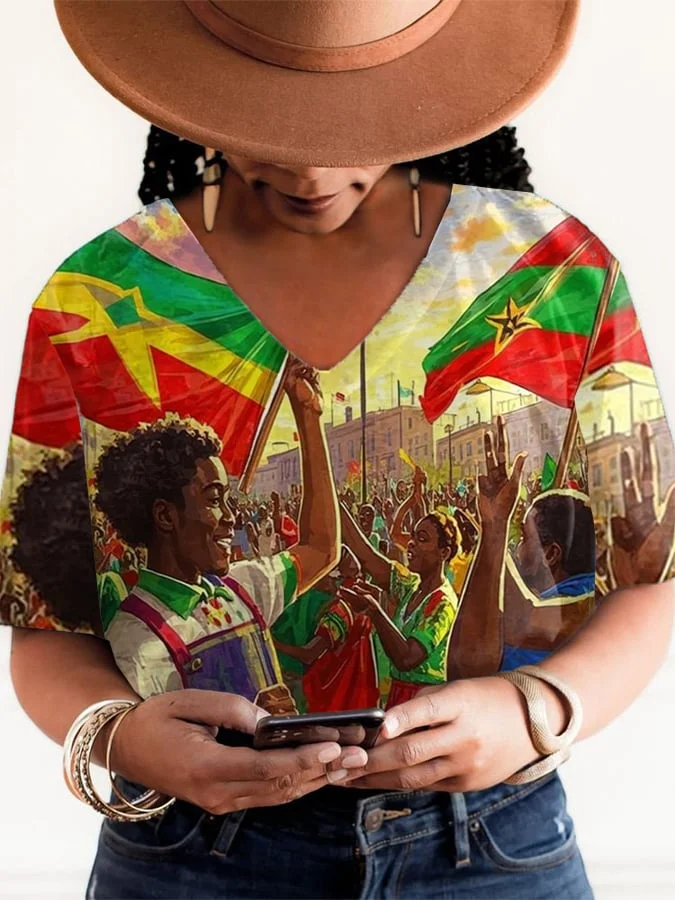 Women's Juneteenth Cheer Freedom And Independence Printed Short-Sleeved T-Shirt 