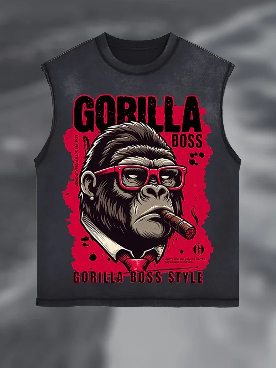 Men's Gorilla Boss Style Print Cotton Tank Top
