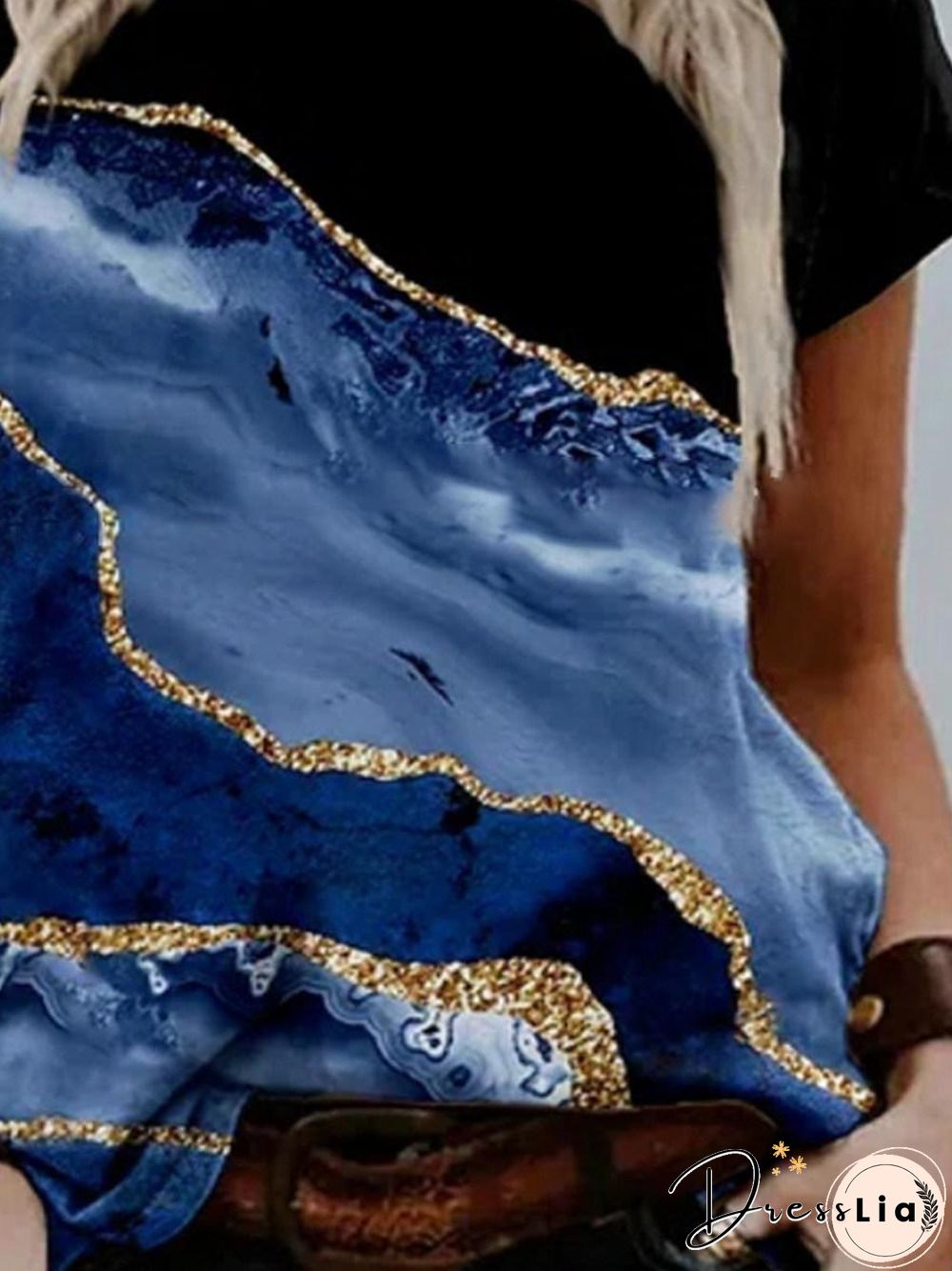 Casual Crew Neck Abstract Texture Print Short Sleeve T-Shirt