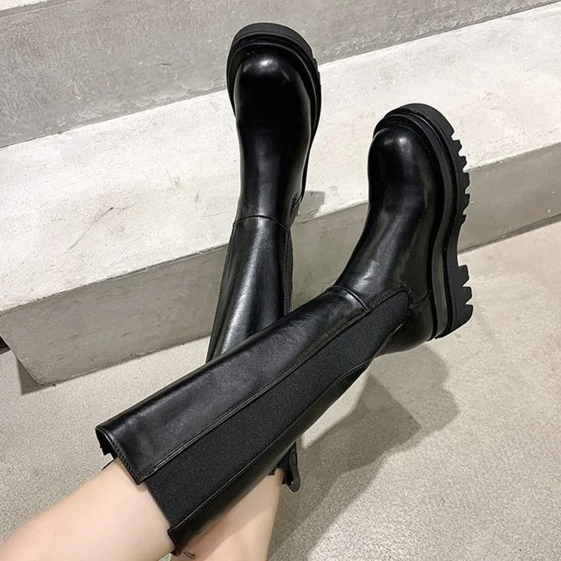 Women Long Boots Knee high Shoes Chunky Heels Autumn Winter Brand Designer Chelsea Platform Boots Fashion Ladies Footwear 2021