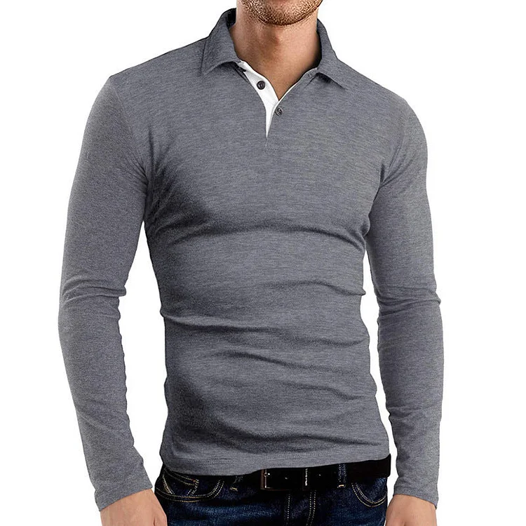Men's Long Sleeve Polo Shirt Casual Cotton T-Shirt