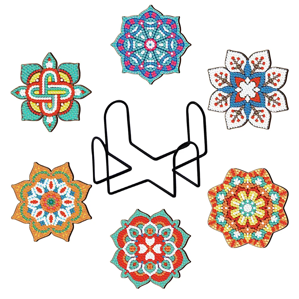 6pcs DIY Wooden Mandala Coasters Diamond Painting Kits for Beginners, Adults & Kids Art Craft Supplies