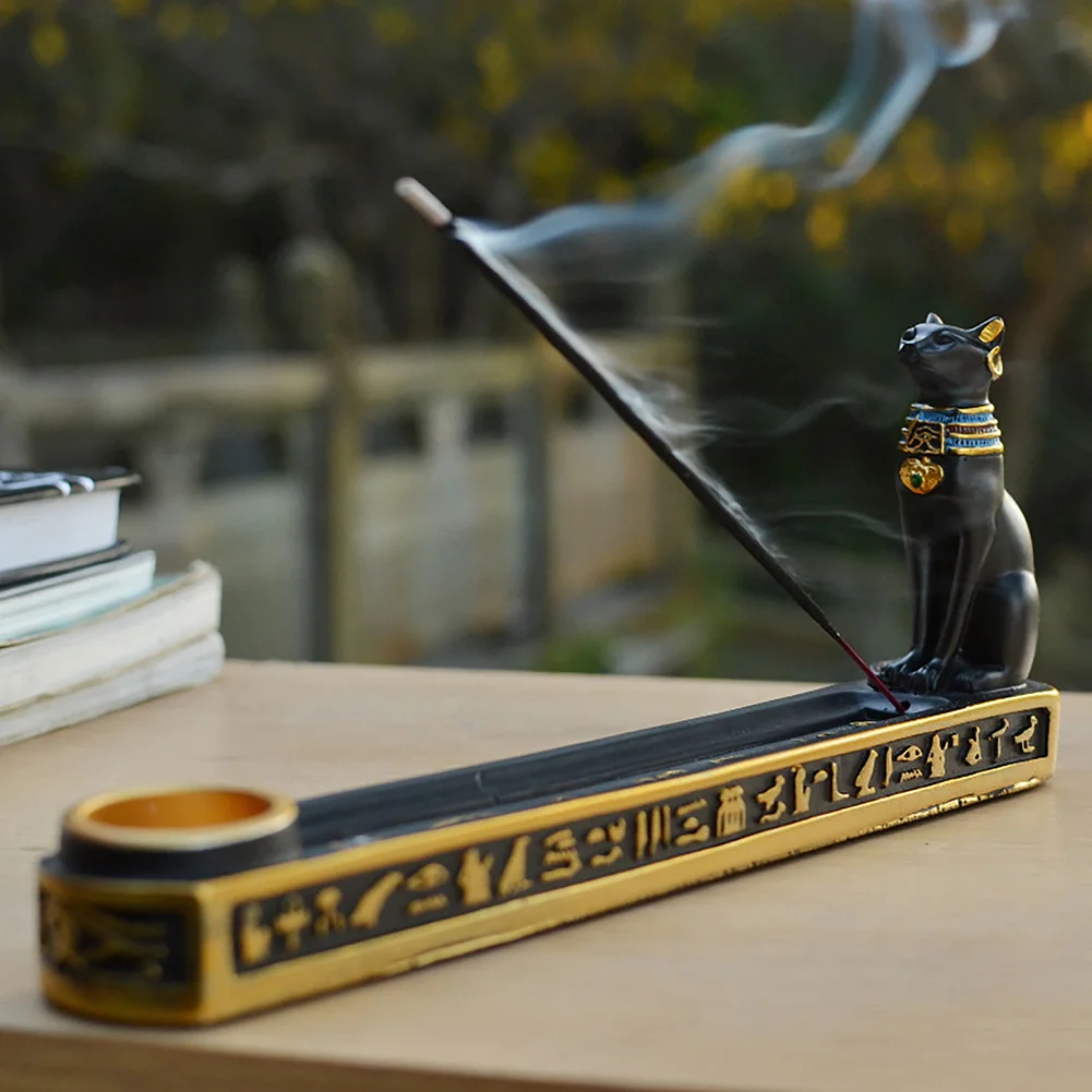 Egyptian Mythology Bastet Cat Resin Craft Incense Burner Holder Censer Base